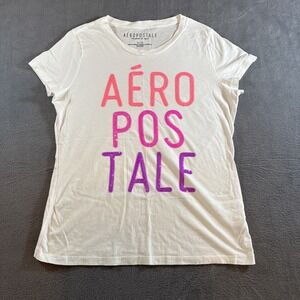 Aeropostale Shirt Girls White Spellout Pink/Purple Logo Casual Preppy - Size XL